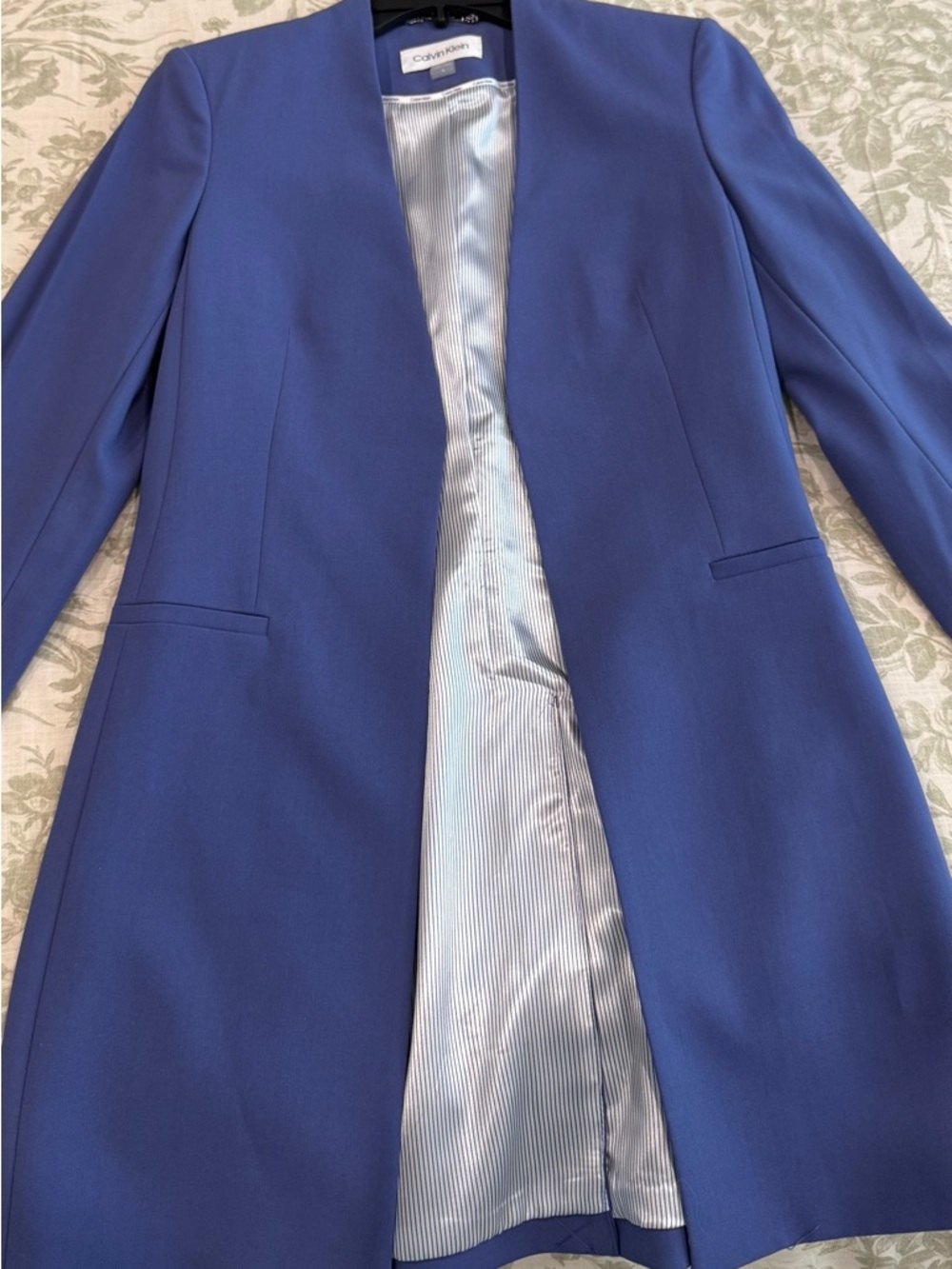 Calvin Klein Royal Blue Open Front Long Blazer